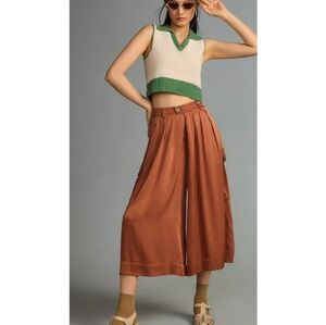 Anthropologie Silky Pleated Culotte Pants